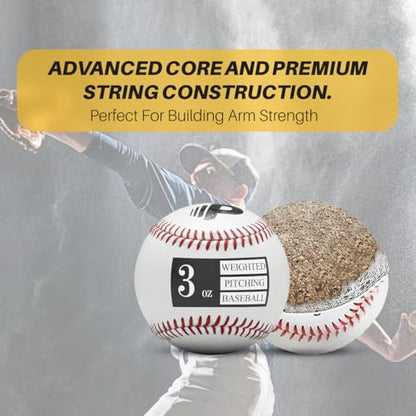 Premier Pitching Weighted Leather Baseballs | Weighted Training Balls to Improve Power & Pitching Training | Increase Pitch Velocity for All Skill Levels - size: 3 oz
