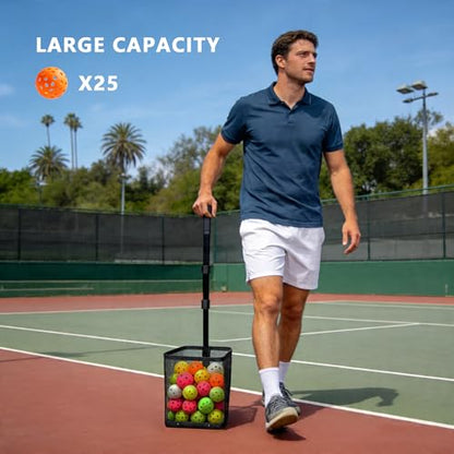 Tennis Ball Hopper, Holds 40+ Pickleballs or 50+ Tennis Balls, Lightweight Durable Steel Frame, Portable Adjustable Ball Picker（Excluding Ball） - color: Black