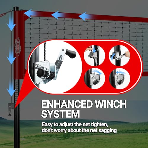 PLAYAPUT Outdoor Professional Volleyball Net System, Aluminum Poles with Scoring System and Anti-Sag Winch, Easy Adjust Heights Portable Volleyball Net for Backyard,Beach, Grass