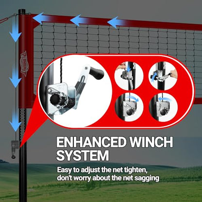 PLAYAPUT Outdoor Professional Volleyball Net System, Aluminum Poles with Scoring System and Anti-Sag Winch, Easy Adjust Heights Portable Volleyball Net for Backyard,Beach, Grass