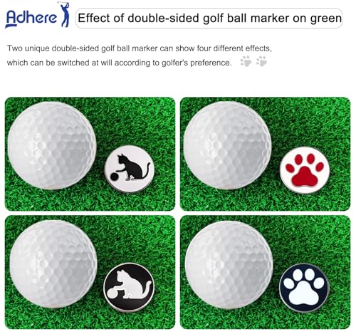 Adhere Golf Ball Markers Personlized Double Side Cute cat Logo Enamel with A Magnetic Hat Clips,A Premium Golf Gifts. - color: B-Black+White