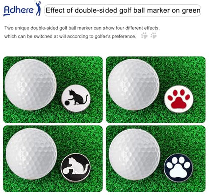 Adhere Golf Ball Markers Personlized Double Side Cute cat Logo Enamel with A Magnetic Hat Clips,A Premium Golf Gifts. - color: B-Black+White