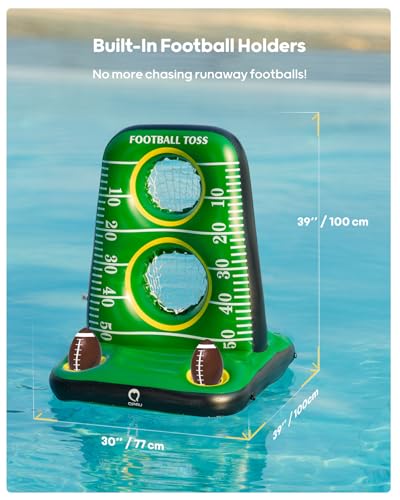 QPAU Inflatable Football Toss Game for Pool – Water Football Target with 4 Balls & 2 Pumps, Dual Net Design, Stable Base, Summer Pool Game for Kids & Adults