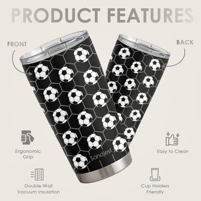 SANDJEST Soccer Stainless Steel Tumbler 20oz, Insulated Travel Coffee Cup, Sport Tumblers Gifts for Soccer Lovers, Men Women, Coach, Birthday, Christmas - color: Soccer 1