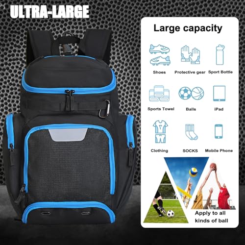 LARIPOP Basketball Backpack with Ball & Ventilated Shoe Compartment Insulated Pockets for Men Youth Training - color: TR Blue
