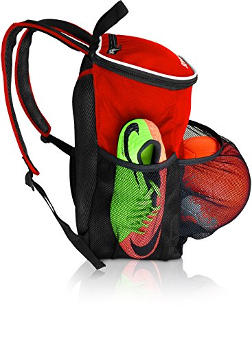 Soccer Backpack with Ball Holder Compartment - for Boys & Girls | Bag Fits All Soccer Equipment & Gym Gear (Black) - color: Red