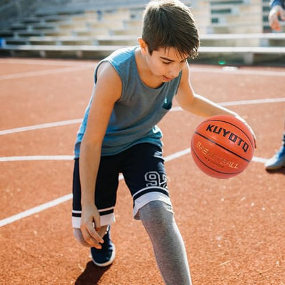 KUYOTQ Kids Toddler Youth Adult Size (3~7) Basketball Thickened Rubber or Leather Small Mini Basketball Soft Touch in & Outdoor Wear Resistant Basketball for Boys Girls Basketball Gifts (Deflated)
