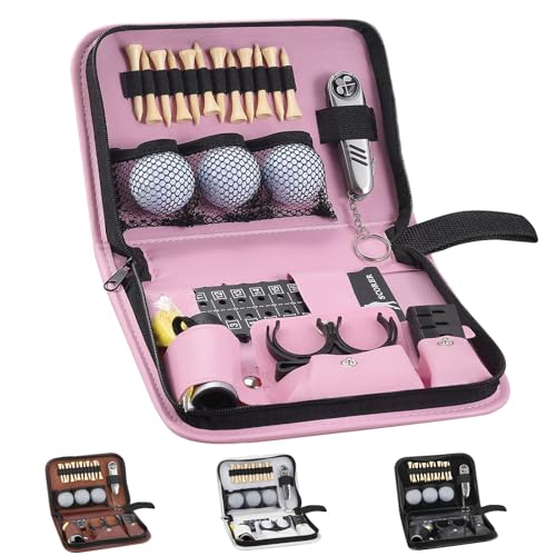 Golf Gifts for Men and Women,Golf Accessories Set with Hi-End Case,Golf Balls,Golf Tees,Golf Multifunctional Divot Tool,Rangefinder Golf Brush,Golf Scorer，Golf Ball Clamp - color: pink