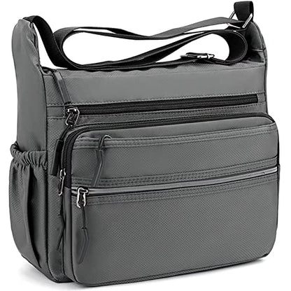 Mudono Messenger Bag for Men Nylon Waterproof Shoulder Bag Multi-pocket Crossbody Bag Daily Travel Bag Lightweight Satchel - color: Grey