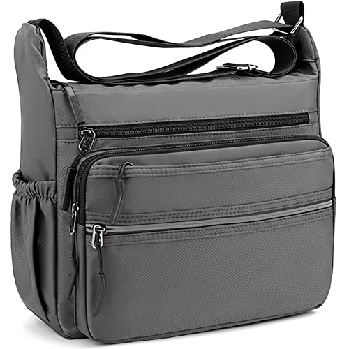 Mudono Messenger Bag for Men Nylon Waterproof Shoulder Bag Multi-pocket Crossbody Bag Daily Travel Bag Lightweight Satchel - color: Grey