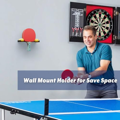 Cosmos Table Tennis Paddle Holder Ping Pong Paddle Wall Mount Shelf Rack Ping Pong Racket Display Stand Holding 2 Pcs Paddles and 4 Balls for Storing in Recreation Room Game Court - color: Solid Black
