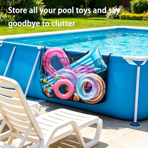 Pool Float Storage Organizer, Hanging Mesh Bag for Pool Toys, Extra Large Above Ground Poolside Holder Net for Inflatable Balls, Water Rafts, Noodles and Other Swimming Pool Accessorie, Black - size: Large