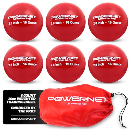 PowerNet Weighted Baseballs for Hitting Training, Baseball Training Equipment for Throwing & Batting, Build Muscle & Strength, 6 Balls 2.8" 12-20 oz - color: 16 Oz - Red
