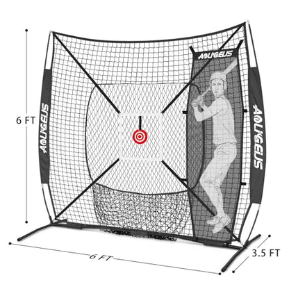 6'X6' Baseball Softball Practice Net,Pitching Net,Batting Net,with Dummy Batter,Bonus Strike Zone Target and Bow Frame,for Hitting,Pitching,Catching