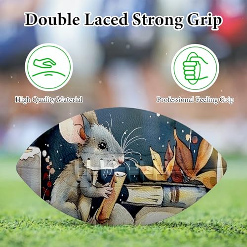 American Football, Official Size 11.9 x 7.3 Inch, Premium Composite Leather High-Grip Ball with Pro-Style Lacing, Unique Prints for Training, Games & Gifts - color: Mouse Books