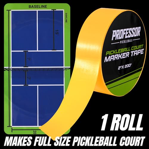 Professor Pickleball Court Tape - Makes Full Size Court - Outdoor Pickleball Marking Kit - 2" x 200 FT, Yellow Tape for Temporary Court Lines, No Residue, Quick and Easy Application