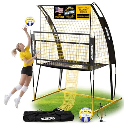 Volleyball Training Net System, Volleyball Training Equipment with Freely Height-Adjustable for Backyard, Volleyball Practice Net for Serving Setting Spiking, Includes Ball Kit and Carry Bag - color: Yellow