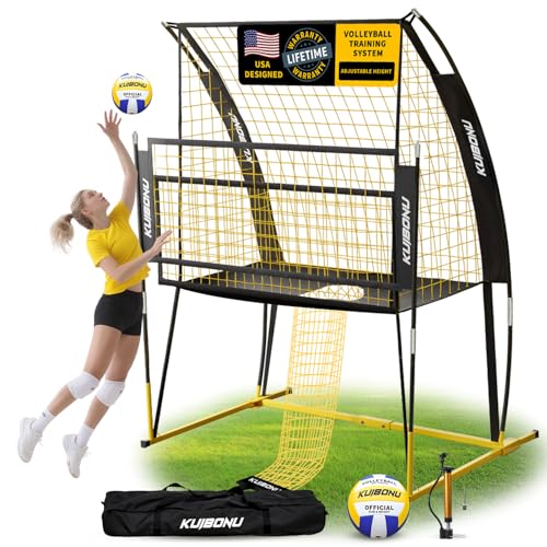 Volleyball Training Net System, Volleyball Training Equipment with Freely Height-Adjustable for Backyard, Volleyball Practice Net for Serving Setting Spiking, Includes Ball Kit and Carry Bag - color: Yellow