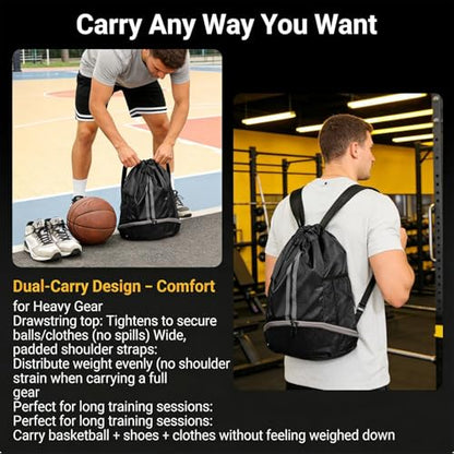 Outdoor Men Football Basketball Bag Gym Swimming Drawstring Bags Women Waterproof Oxford Backpack (Black) - color: Black