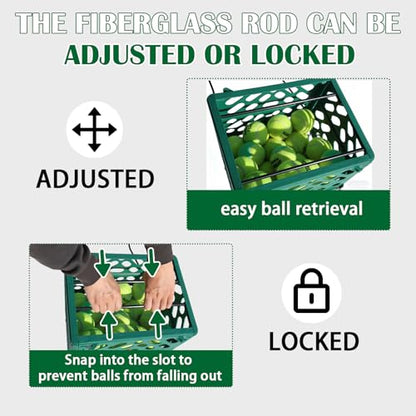Tennis Ball Hopper with Wheels, 60-Ball Rolling Tennis Basket with 4 Wheels, Lightweight Portable Ball Collector for Tennis Practice, Coaching Drills, Court Training