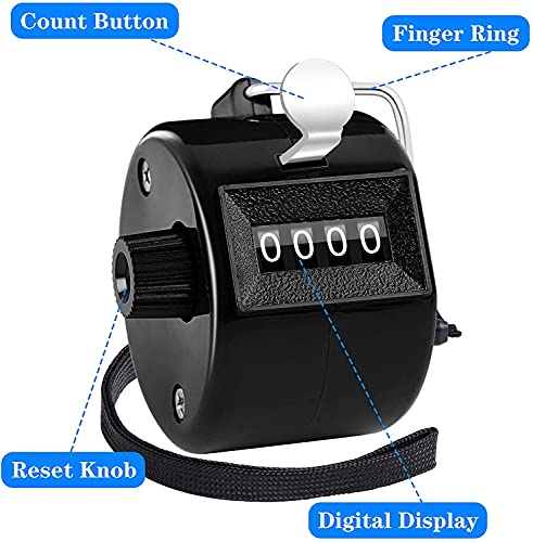 FEBSNOW Handheld Tally Counter Clicker 4 Digital Number Click Counter for School Event Golf Sports Office Stadium - color: Metallic Black