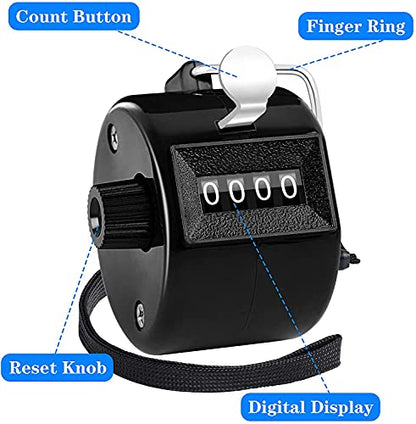 FEBSNOW Handheld Tally Counter Clicker 4 Digital Number Click Counter for School Event Golf Sports Office Stadium - color: Metallic Black