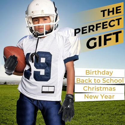 HANDLANDY Youth Football Gloves, Kids Sticky Receiver Gloves,Super Grip Football Glove Best Gift for Boys,Girls - color: Dark Black, size: X-Small-Youth