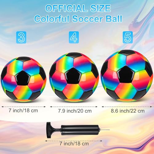 Retisee 2 Pcs Rainbow Soccer Ball with Pump Official Size Indoor Outdoor Soft Inflatable Soccer Sport Gift for Adult for Practice Game Back to School - size: Size 4