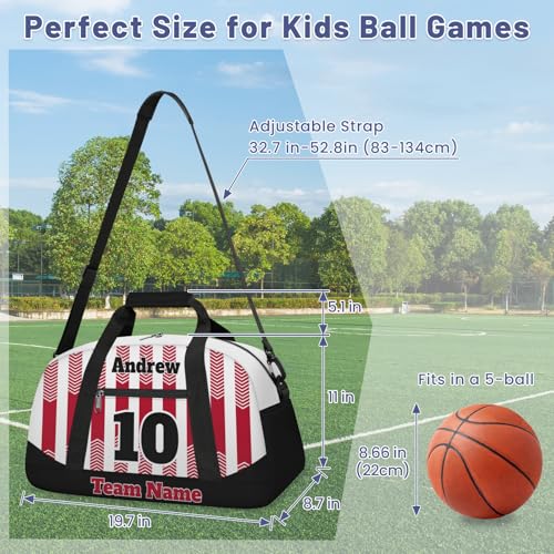 Basketball Soccer Gifts for Boys Girls - Custom Sports Duffle Bag, Personalized Name & Team Bag, Water-Resistant Gym Bag for Basketball, Soccer, Volleyball | Y-Red Black - color: Y-Red Black