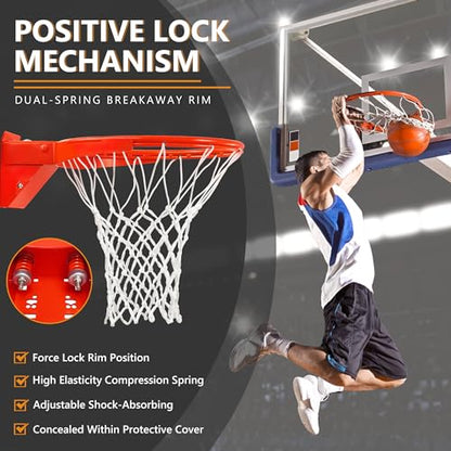 Basketball Rim, Heavy Duty Basketball Rim Replacement - Universal 18 Inch Breakaway Rim and Net,Professional Double-Spring Backboard Rims For In-Ground and Wall-Mounted Basketball Hoops Indoor Outdoor