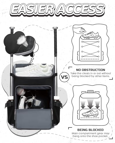 Baseball Softball Gear Bag for Boys Girls Ages 8-12 12-14 14-16 Large Kids Bat Bag Backpack with Ventilated Shoe Compartment Baseball Softball Stuff Supplies for Youth Adult