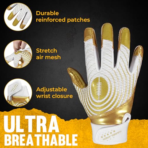 HANDLANDY Youth Football Gloves, Kids Sticky Receiver Gloves,Super Grip Football Glove Best Gift for Boys,Girls - color: Gold, size: X-Small-Youth