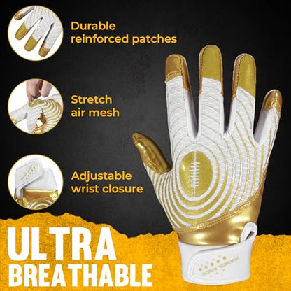 HANDLANDY Youth Football Gloves, Kids Sticky Receiver Gloves,Super Grip Football Glove Best Gift for Boys,Girls - color: Gold, size: X-Small-Youth