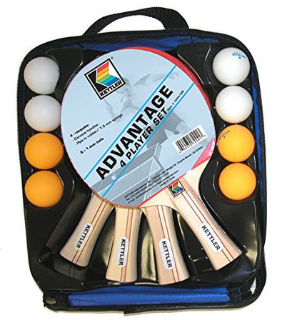 Kettler Advantage Indoor Table Tennis Bundle: 4 Player Set (4 Rackets/Paddles and 8 Balls)