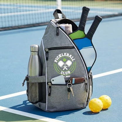Personalized Pickleball Sling Bag Custom Paddle Backpack with Name or Logo Lightweight Durable Sports Gear Bag for Men Women Adjustable Strap Water Bottle Pocket Fence Hook Storage