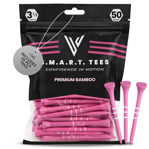 S.M.A.R.T Bamboo Golf Tees-Durable & Reliable Golf Tees for Women 50Pcs, 3 Marking Options (1.25" 1.5" 1.7"),Reduced Ball Spin Less Friction & Height Markers for Perfect Trajectory - color: Pink