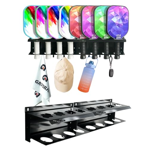 2PCS Pickleball Paddle Rack Holds 4 or 8 Paddles with Hooks Pickleball Storage Rack for Fence and Wall Pickleball Paddle Holder Outdoor No Installation Black - color: 2 PCS
