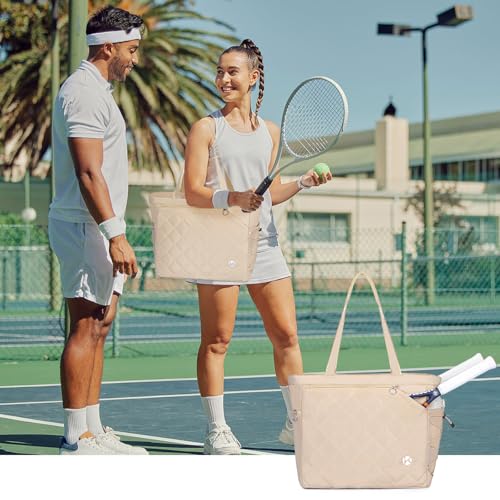 KAVIGOR Tennis Tote Bag with Shoe Compartment - Extra-Large Water-Resistant Lightweight Quilted Design for Tennis & Pickleball Gear, Holds 2-4 Rackets