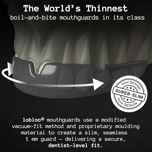 lobloo® PRO-FIT Sports Mouthguard – Ultra Slim 1mm | Dentist-Level Protection | Precision Vacuum-Fit | Oxygen Performance | MMA, Boxing, Football, Basketball. (Large +14yrs, Black)