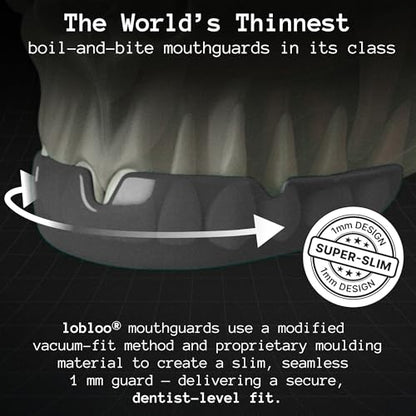 lobloo® PRO-FIT Sports Mouthguard – Ultra Slim 1mm | Dentist-Level Protection | Precision Vacuum-Fit | Oxygen Performance | MMA, Boxing, Football, Basketball. (Large +14yrs, Black)