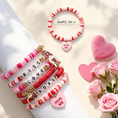 OHOME Valentines Day Outfit Women - 6 Pack Bracelets for Her | Valentines Day Gifts for Her - Valentines Shirts Dress Pajamas | Galentines Decorations Decor Party Supplies - style: Valentines day