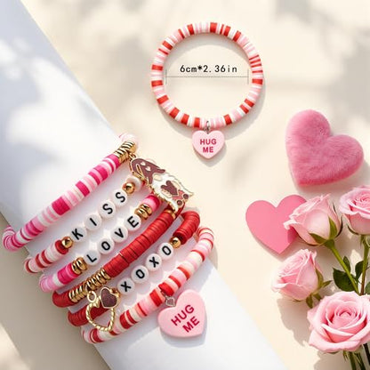 OHOME Valentines Day Outfit Women - 6 Pack Bracelets for Her | Valentines Day Gifts for Her - Valentines Shirts Dress Pajamas | Galentines Decorations Decor Party Supplies - style: Valentines day