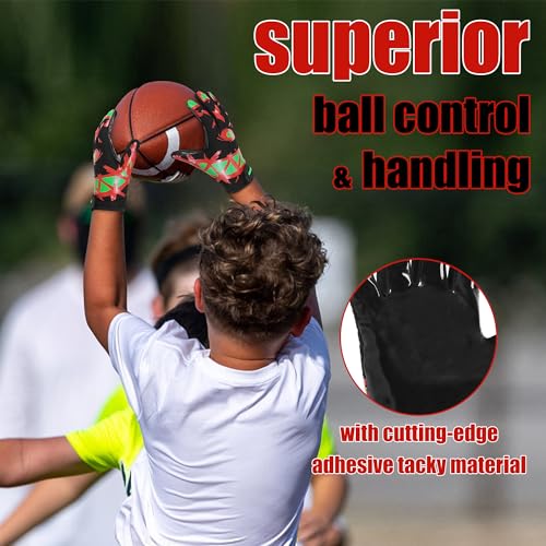 AIGEVTURE Youth Football Gloves Kids Receiver Gloves Sticky Football Gloves for Boys Girls - color: Black and Red, size: Youth L&Adult XS
