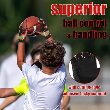 AIGEVTURE Youth Football Gloves Kids Receiver Gloves Sticky Football Gloves for Boys Girls - color: Black and Red, size: Youth L&Adult XS