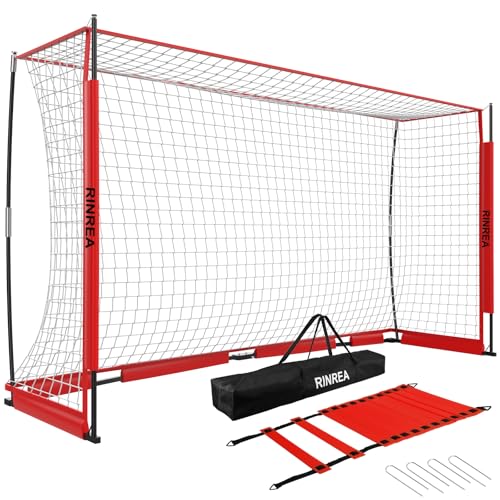 RINREA Portable Soccer Goal, Collapsible Soccer Goal Net Metal Base, Quick Setup Soccer Training Equipment with 1 Carry Bag, 1 Agility Ladder, 4 Ground Nails