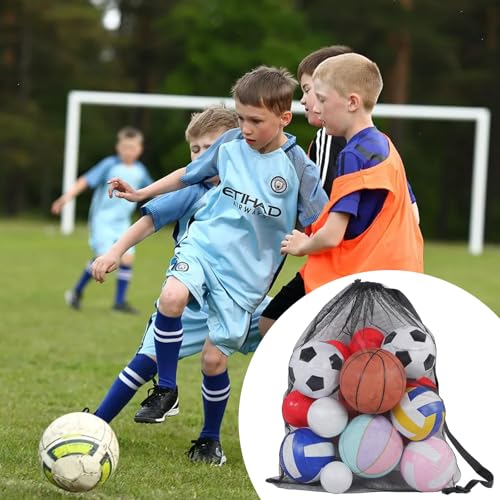cobee 6Pcs Extra Large Mesh Ball Bag, 40" x 30" Drawstring Basketball Ball Bag Sports Equipment Storage Bags with Adjustable Shoulder Strap for Coaches Volleyball Football Swimming Gears Team