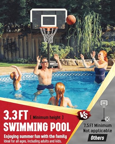 Seray Family Basketball Hoop Outdoor 3.3-10ft Adjustable, Safety Portable Basketball Hoop for Kids/Adults/Family in Poolside/Backyard/Indoor/Court, 40 in Shatterproof Backboard and Enlarged Base