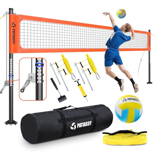 Professional Heavy Duty Volleyball Net Set for Backyard & Beach, Outdoor Net System with Steel Anti-Sag Winch, 32FT Reinforced Net, Height Adjustable Rust-Resistant Aluminum Poles, Portable Carry Bag - color: E-Orange