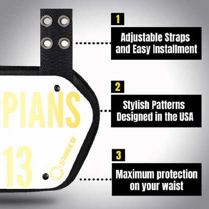 O Shield Golden Cross Chrome Football Back Plate, Lower Back Pads for Football Players, Rear Protector, Cross Series - size: Youth (Weight less than 180 Pounds), style: Philippians White