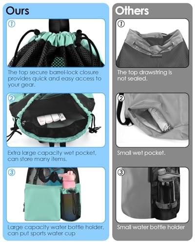 BROTOU Swim Bag Beach Backpack with Wet Pocket Mesh Drawstring Bags for Swimming, Gym - color: Mint Green